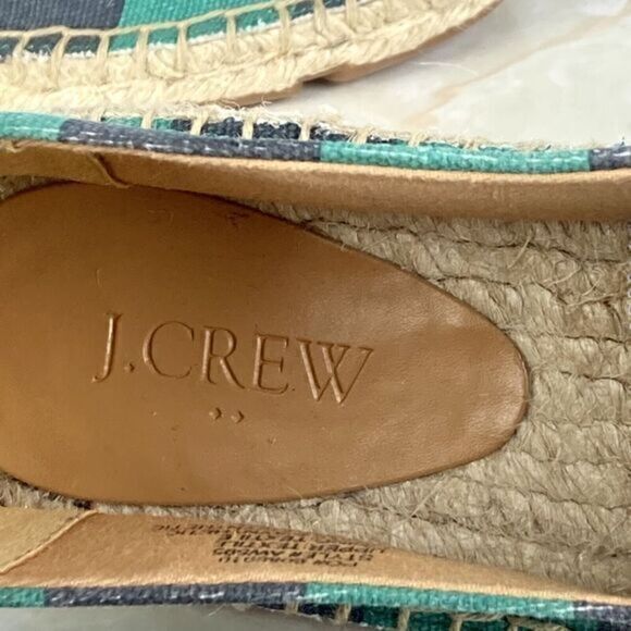J. Crew Flats Women 8 Navy Green Kely Stripe Canvas Slip On Nautical Espadrilles - Picture 14 of 14